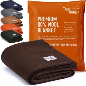 Woolly Mammoth Merino Wool Blanket - Large 66" x 90", 4LBS Camp Blanket | Cabin Throw, Cold Weather, Emergency, Dog Camping Gear, Hiking, Survival, Army, Outside, Outdoors, Twin Size Bed, Brown Color