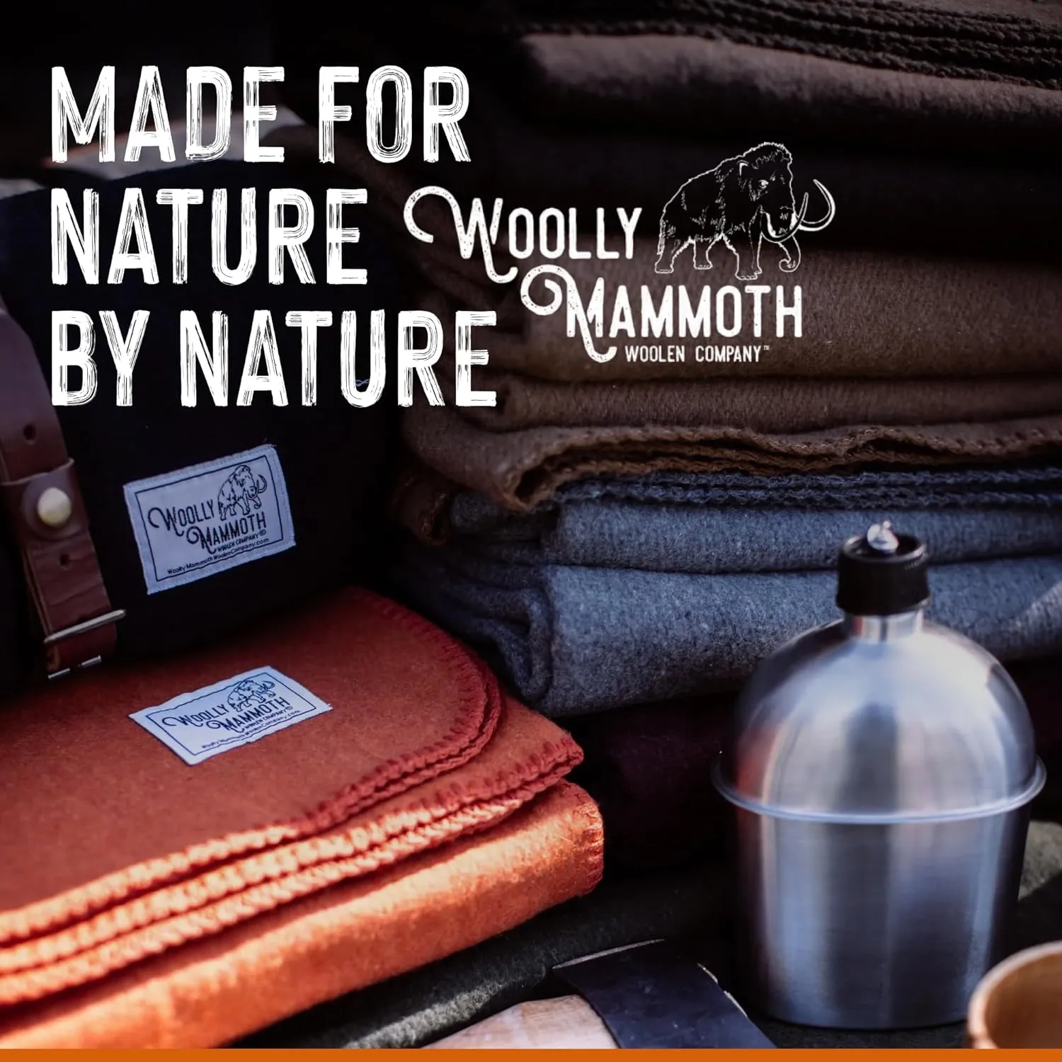 Woolly Mammoth Merino Wool Blanket - Large 66" x 90", 4LBS Camp Blanket | Cabin Throw, Cold Weather, Emergency, Dog Camping Gear, Hiking, Survival, Army, Outside, Outdoors, Twin Size Bed, Brown Color