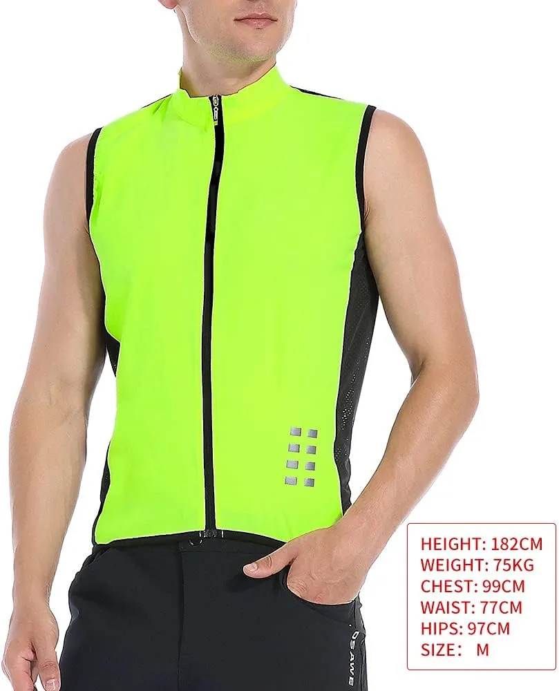 WOSAWE Cycling Vest Running Windbreaker Ssleeveless Safety Shirts Reflective Gilet