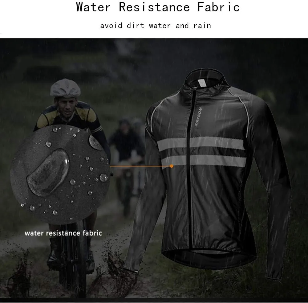 WOSAWE Men's High Visibility Cycling Wind Jacket Water Resistance Reflective Windbreaker