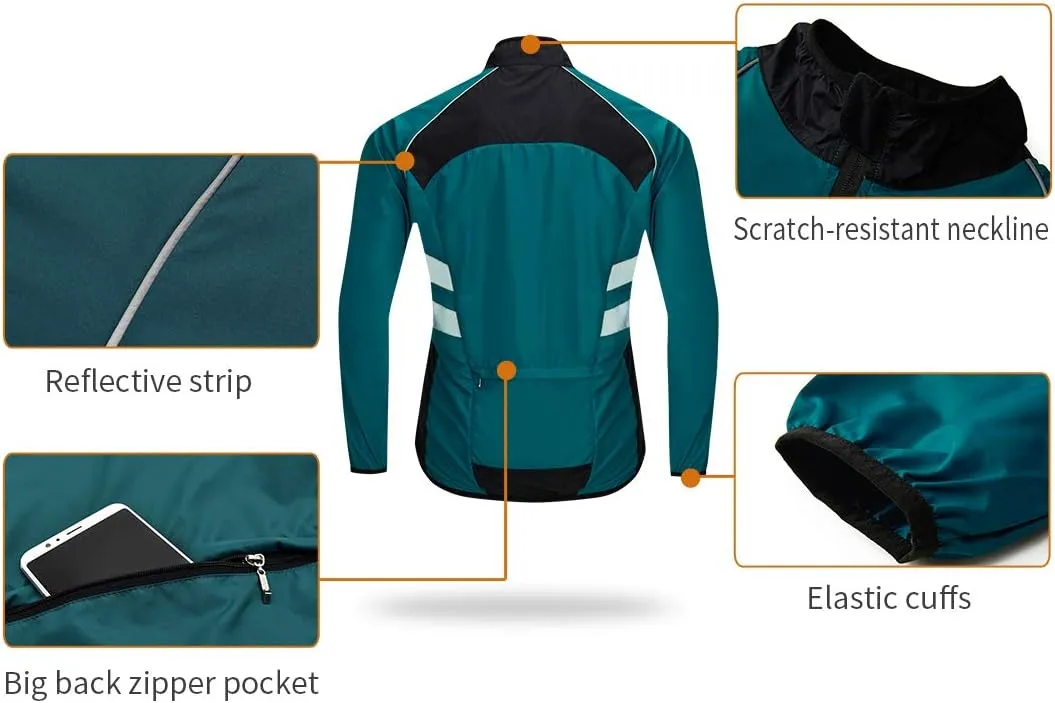 WOSAWE Men's High Visibility Cycling Wind Jacket Water Resistance Reflective Windbreaker