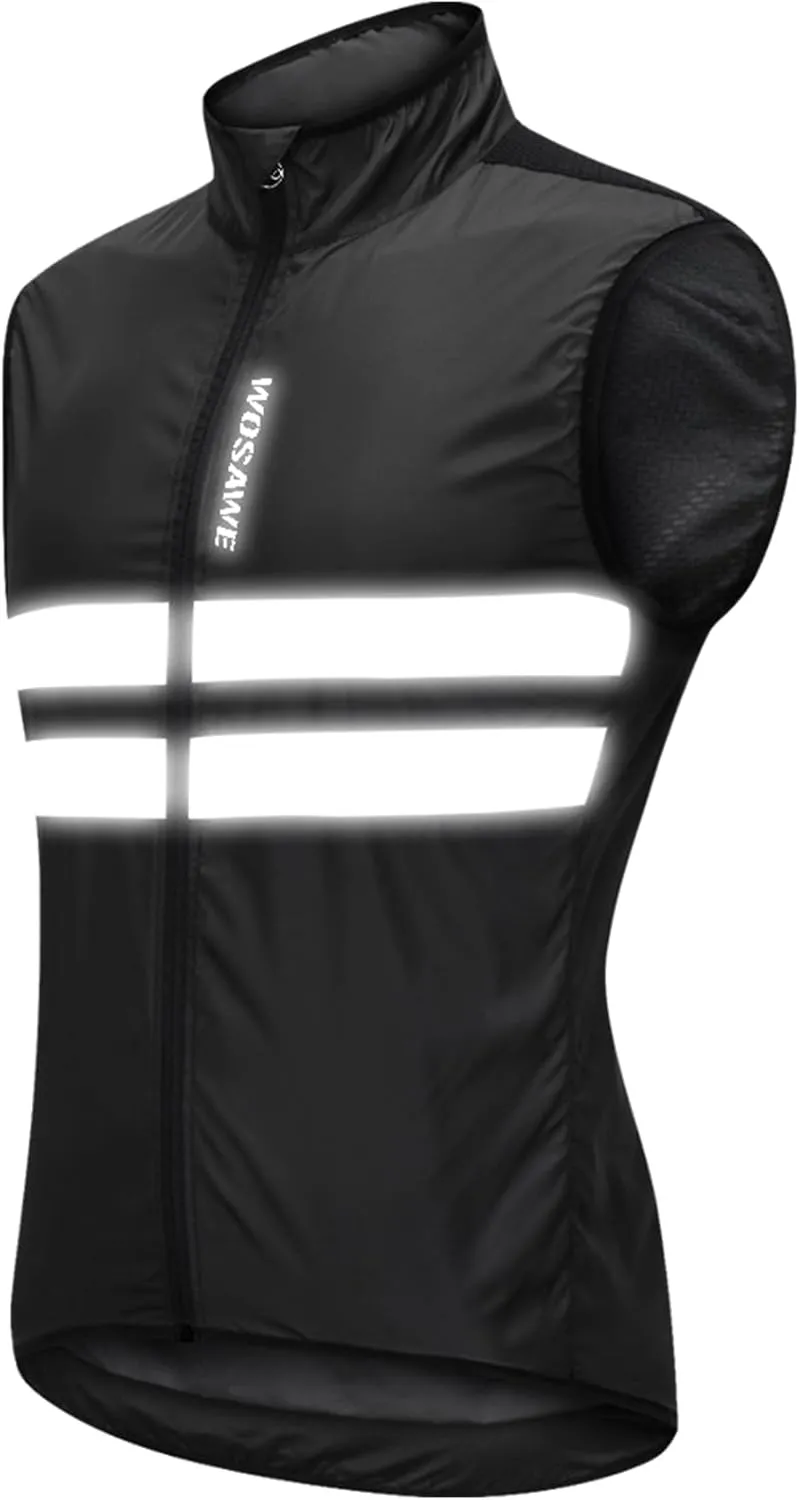 WOSAWE Men's High Visibility Cycling Wind Jacket Water Resistance Reflective Windbreaker