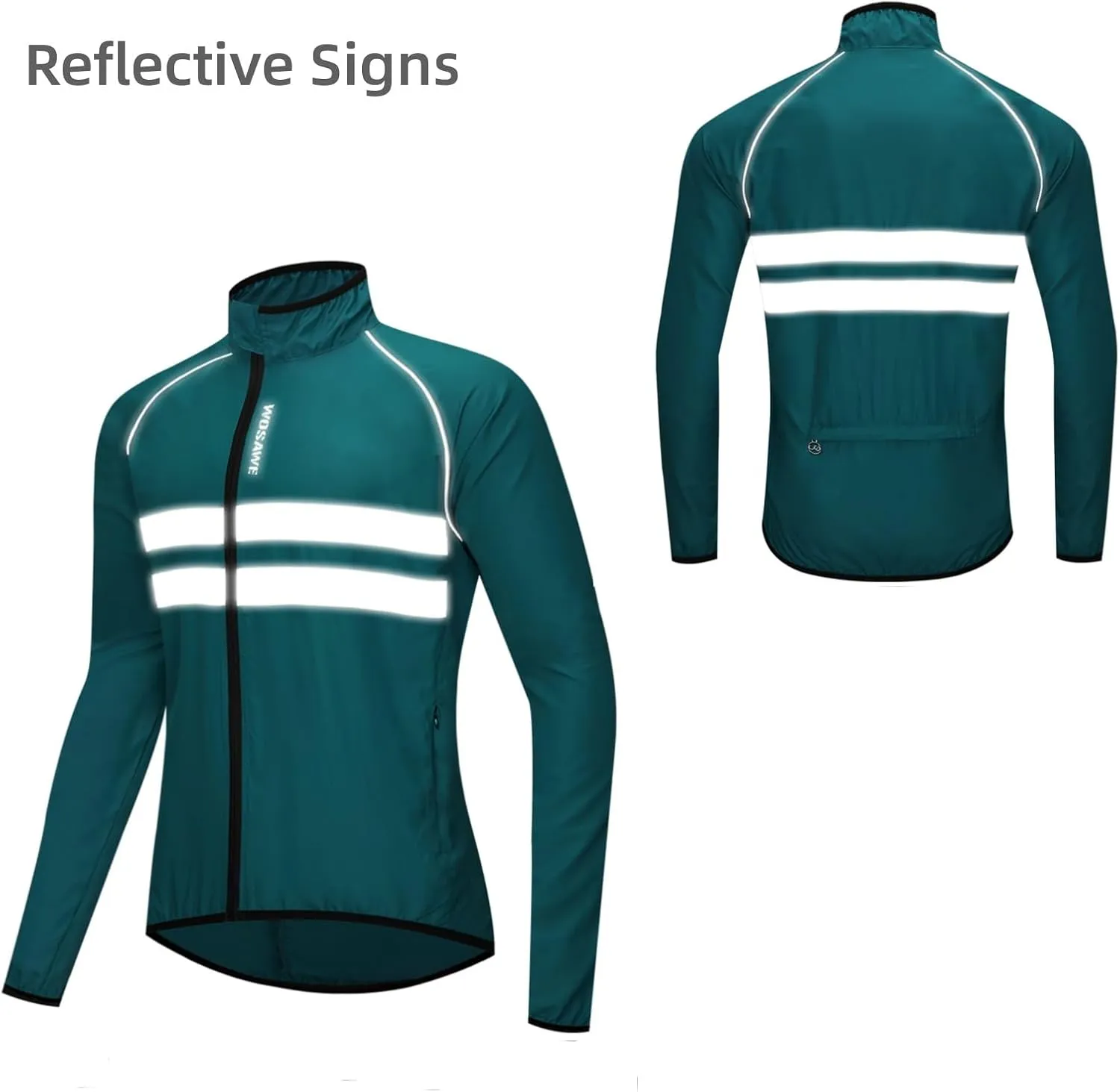 WOSAWE Men's High Visibility Cycling Wind Jacket Water Resistance Reflective Windbreaker