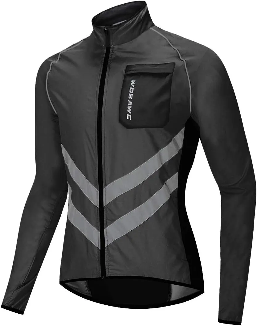 WOSAWE Men's High Visibility Cycling Wind Jacket Water Resistance Reflective Windbreaker