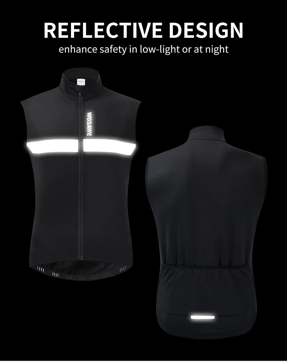 WOSAWE Men's Thermal Cycling Vest Reflective Warm Sheeveless Jacket Running Gilet for Autumn Winter
