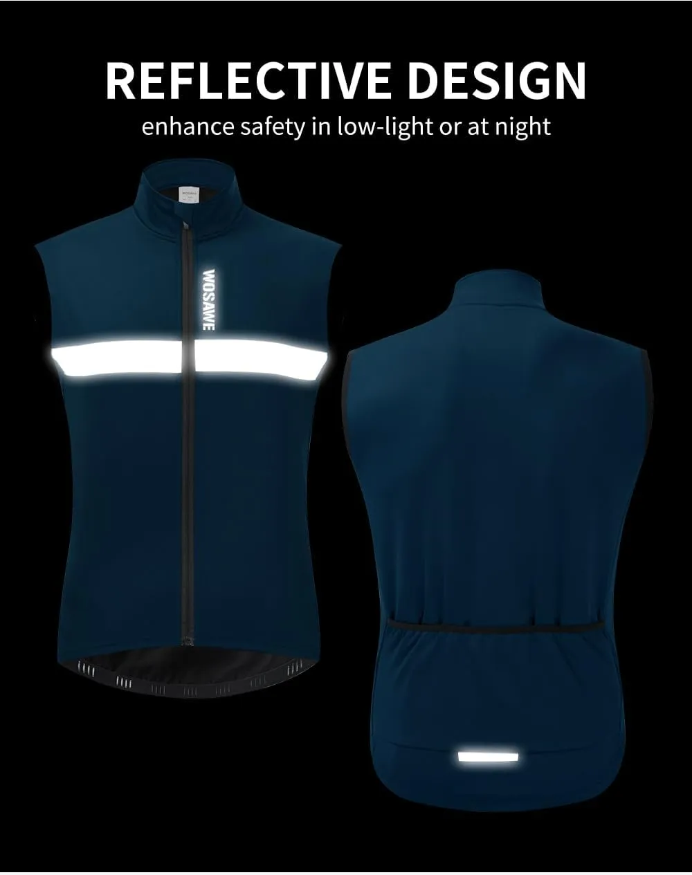 WOSAWE Men's Thermal Cycling Vest Reflective Warm Sheeveless Jacket Running Gilet for Autumn Winter