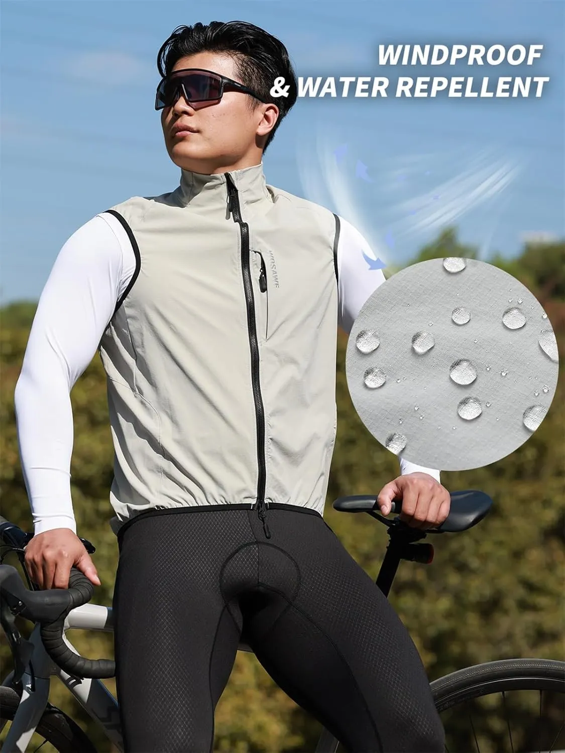 WOSAWE Reflective Cycling Vest with Chest Pocket Water-Repellent Lightweight Windproof Gilet for Running, Hiking, Biking