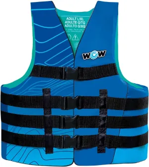 WOW Sports VIS-Wave Blue Nylon Adult Life Jacket for Swimming Pools, Fishing, Lakes, & Oceans, Personal Flotation Device (PFD)