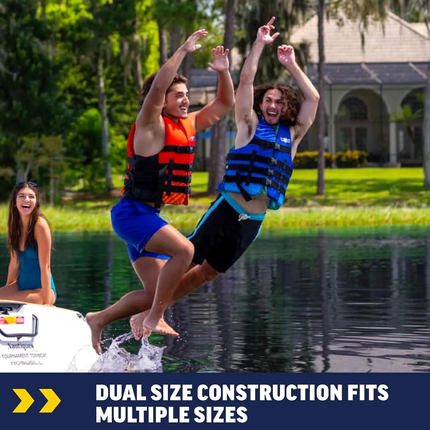 WOW Sports VIS-Wave Blue Nylon Adult Life Jacket for Swimming Pools, Fishing, Lakes, & Oceans, Personal Flotation Device (PFD)