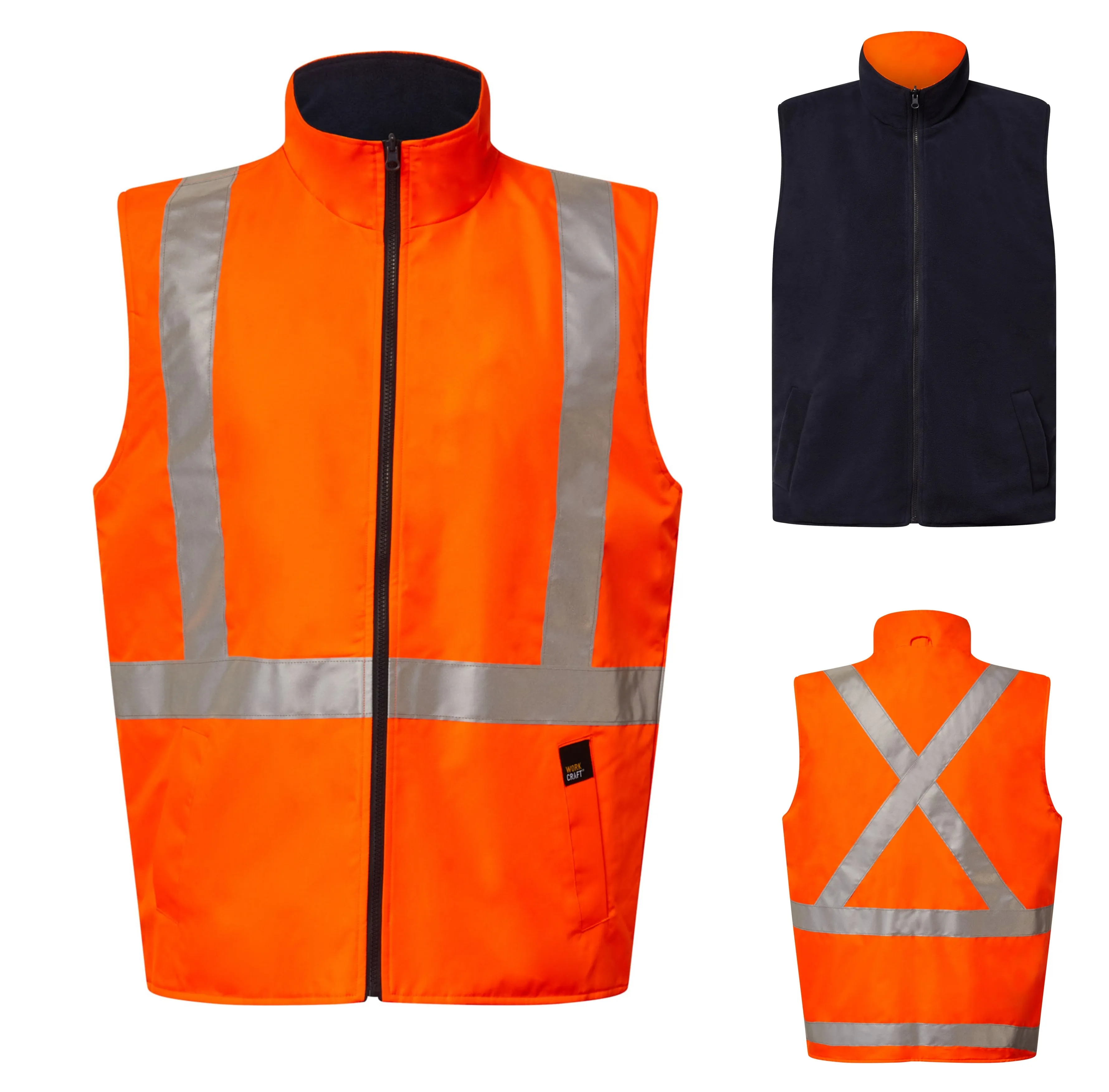WW9018 NSW RAIL HI VIS REVERSIBLE FLEECE REFLECTIVE VEST WITH X-PATTERN TAPE