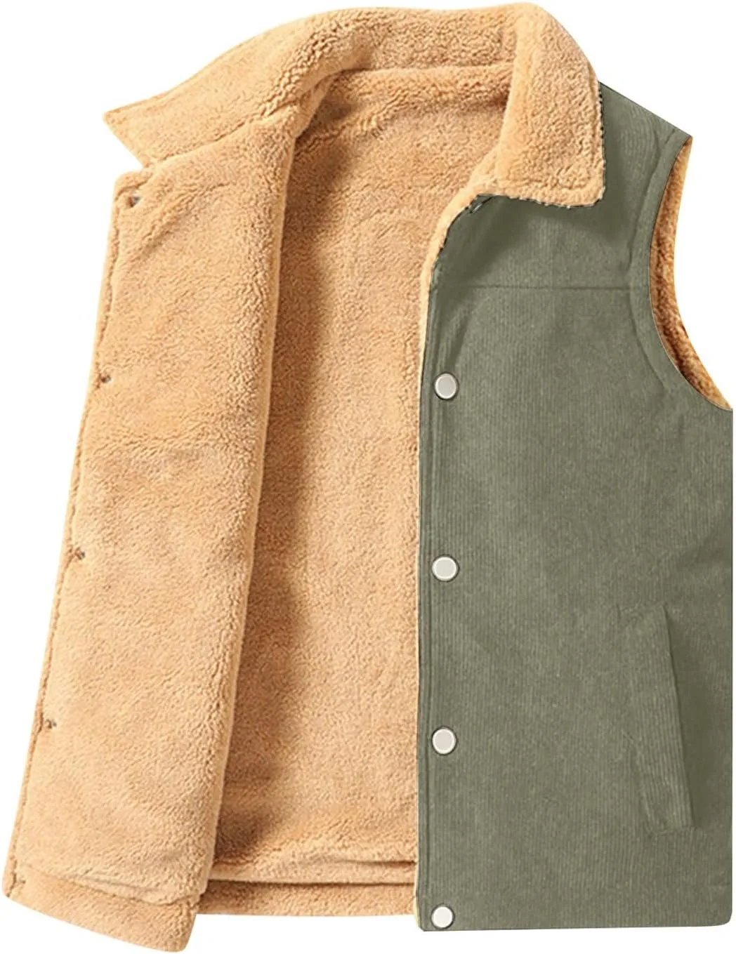 XIAXOGOOL Winter Vest For Men Sherpa Lined Vest Lapel Fleece Jacket Vests Casual Padded Vest Coats Warm Vest Gilet