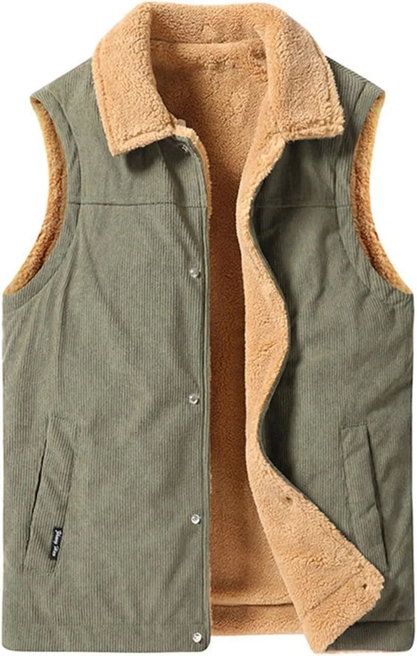 XIAXOGOOL Winter Vest For Men Sherpa Lined Vest Lapel Fleece Jacket Vests Casual Padded Vest Coats Warm Vest Gilet