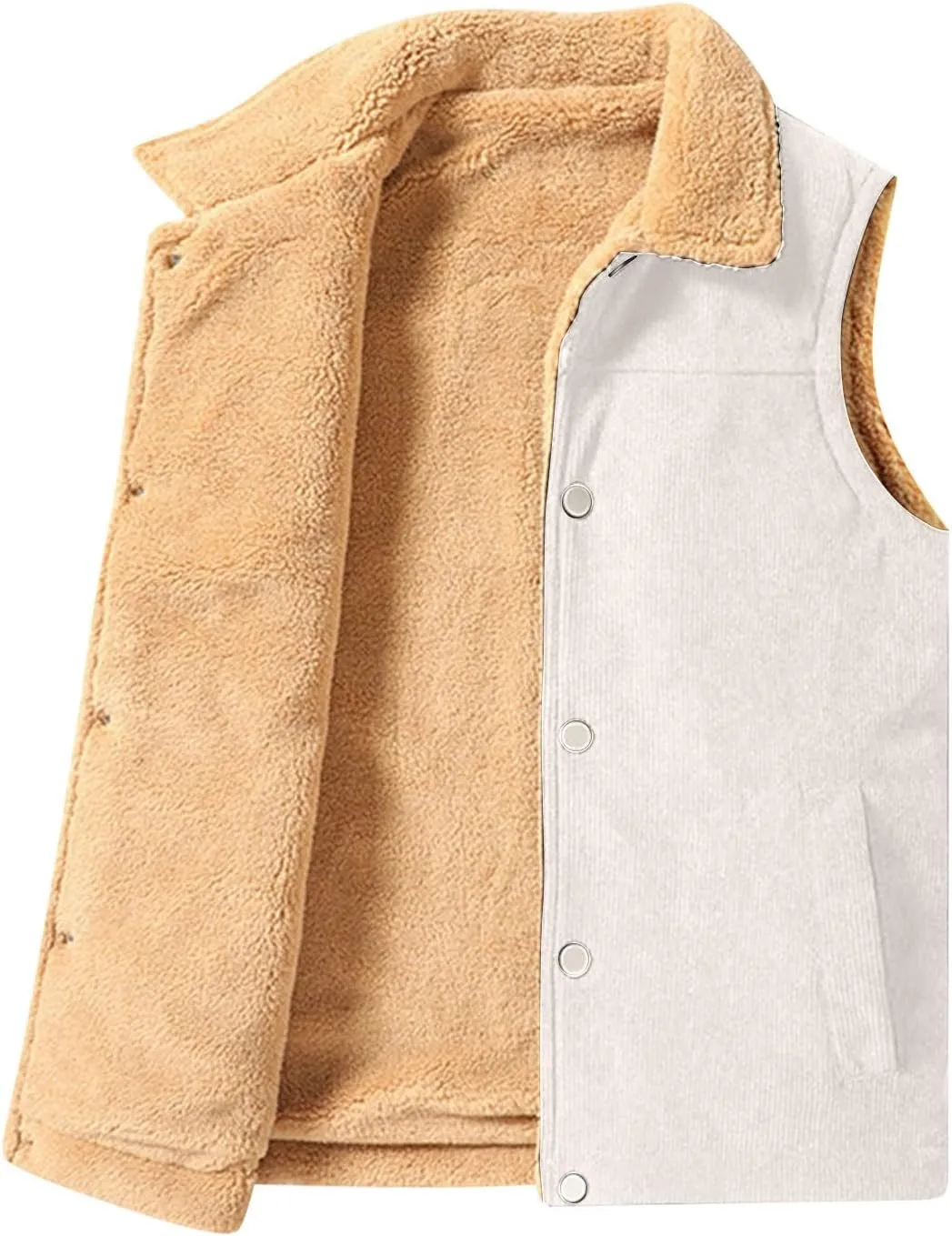 XIAXOGOOL Winter Vest For Men Sherpa Lined Vest Lapel Fleece Jacket Vests Casual Padded Vest Coats Warm Vest Gilet