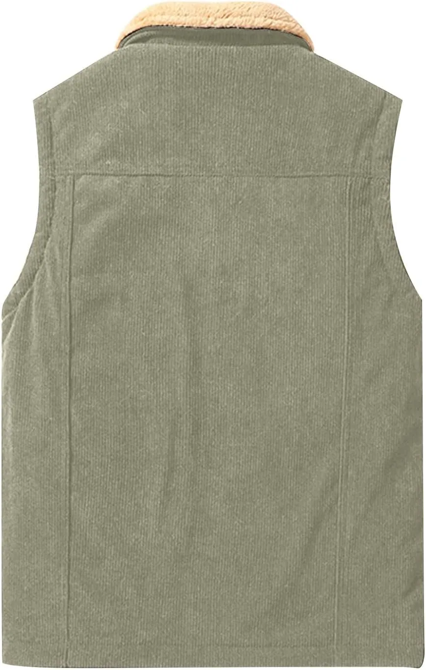 XIAXOGOOL Winter Vest For Men Sherpa Lined Vest Lapel Fleece Jacket Vests Casual Padded Vest Coats Warm Vest Gilet