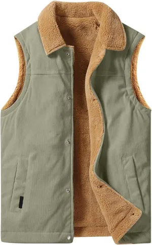 XIAXOGOOL Winter Vest For Men Sherpa Lined Vest Lapel Fleece Jacket Vests Casual Padded Vest Coats Warm Vest Gilet