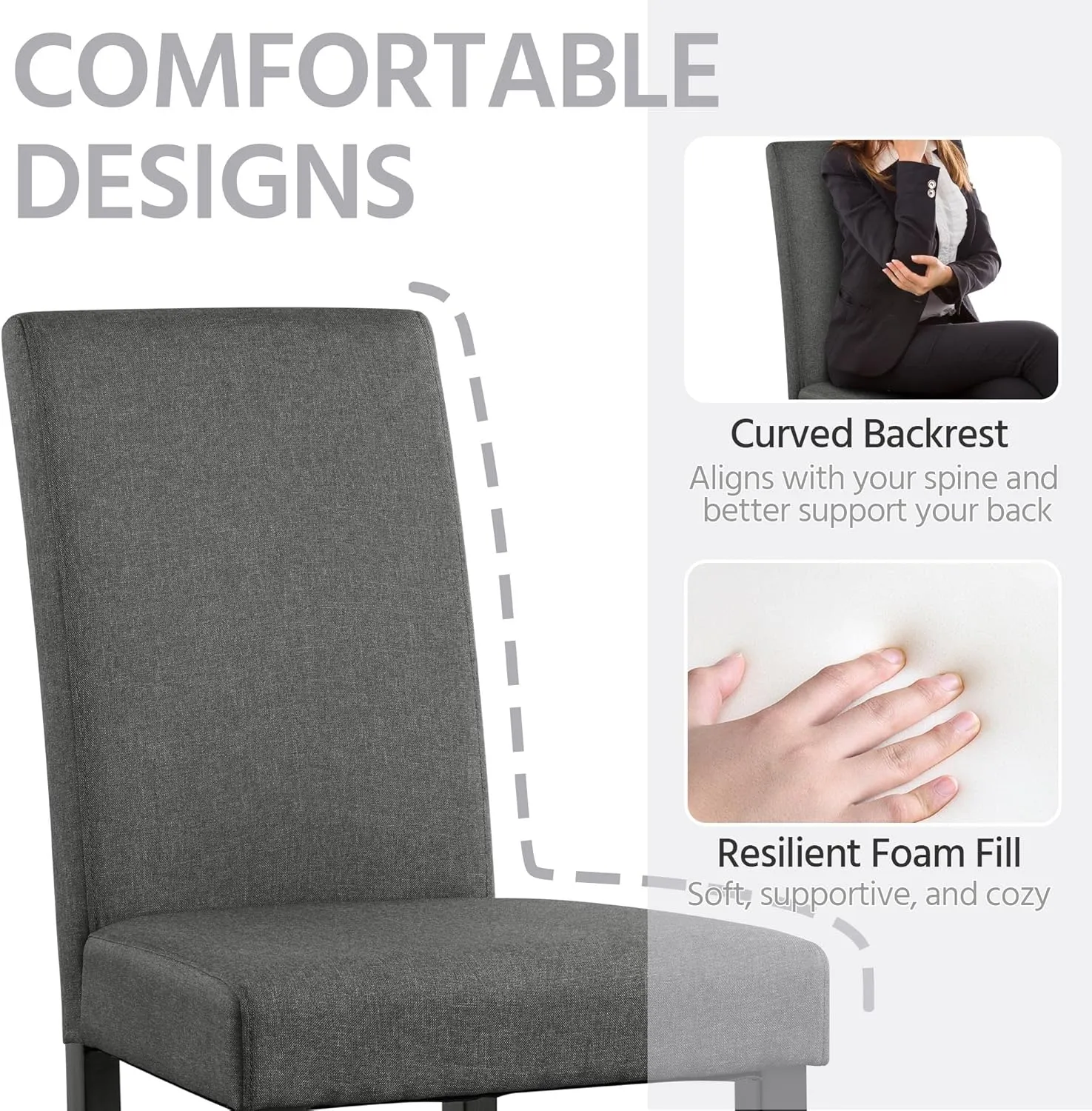 Yaheetech Dining Chairs Set of 4 Fabric Parson Upholstered Kitchen Chairs with Padded Seat and Solid Wood Legs for Dining Room/Restaurant, Armless Design, Dark Grey