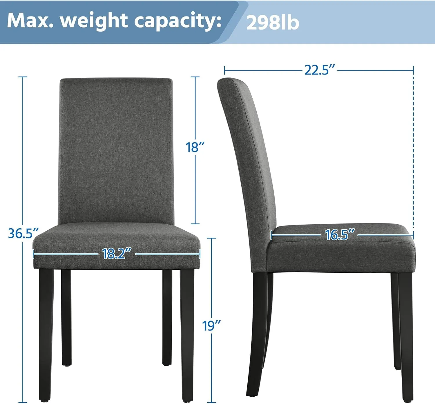 Yaheetech Dining Chairs Set of 4 Fabric Parson Upholstered Kitchen Chairs with Padded Seat and Solid Wood Legs for Dining Room/Restaurant, Armless Design, Dark Grey