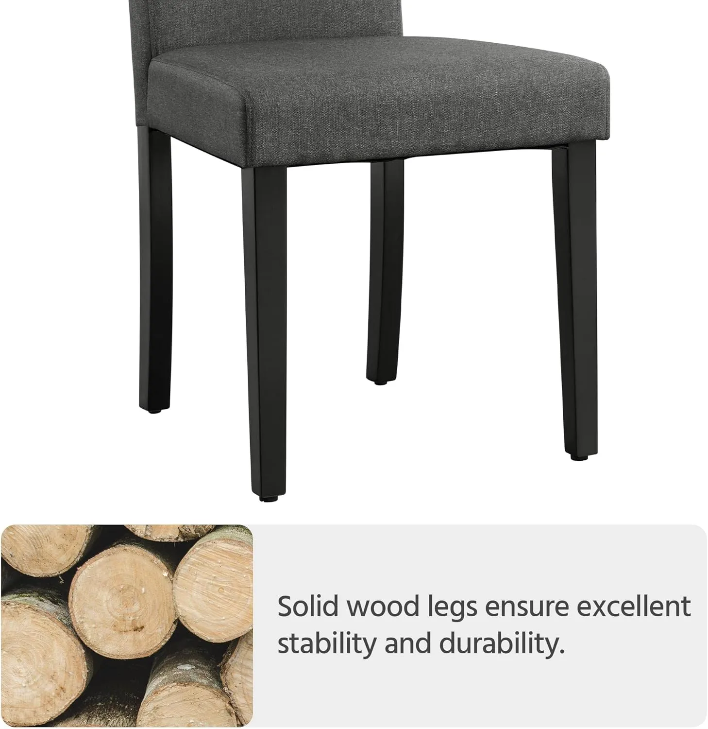 Yaheetech Dining Chairs Set of 4 Fabric Parson Upholstered Kitchen Chairs with Padded Seat and Solid Wood Legs for Dining Room/Restaurant, Armless Design, Dark Grey