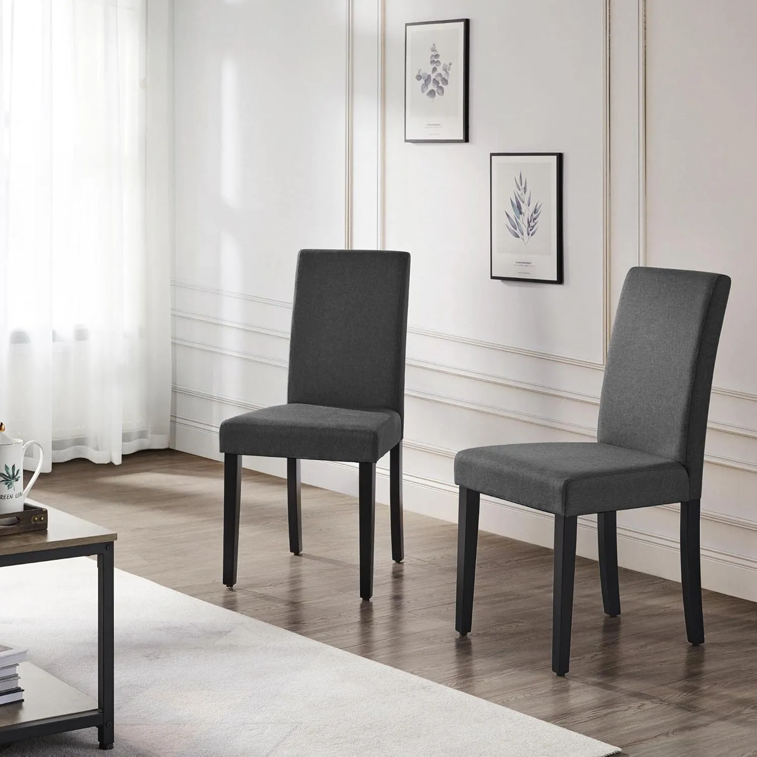Yaheetech Dining Chairs Set of 4 Fabric Parson Upholstered Kitchen Chairs with Padded Seat and Solid Wood Legs for Dining Room/Restaurant, Armless Design, Dark Grey