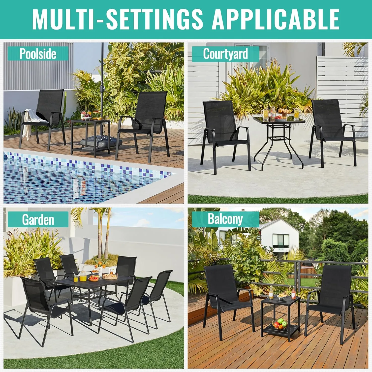 Yaheetech Set of 2 Patio Dining Chairs, Outdoor Stackable Patio Chairs with Backrest/Armrests, All Weather Chairs for Garden/Lawn/Porch/Backyard Pool, Black