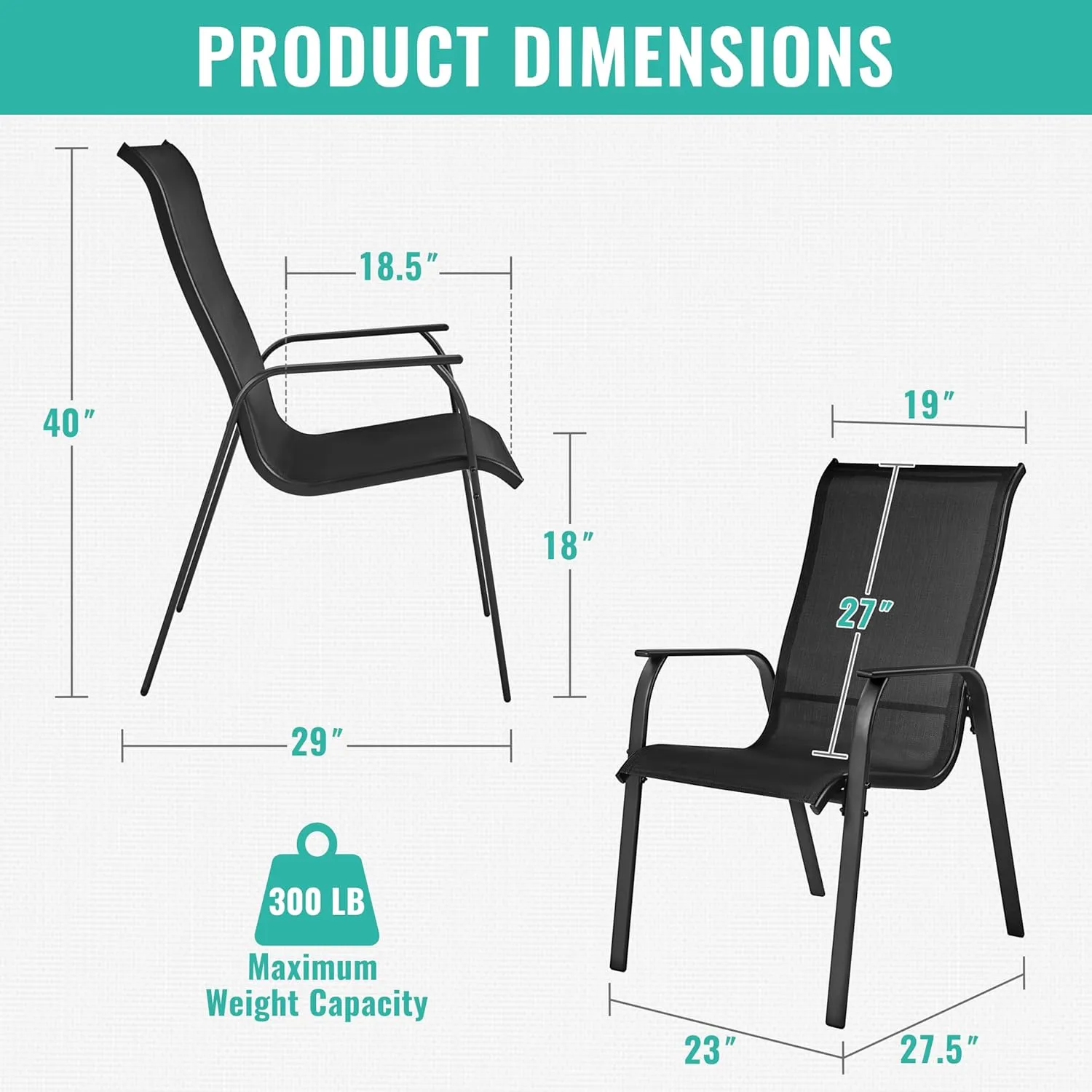 Yaheetech Set of 2 Patio Dining Chairs, Outdoor Stackable Patio Chairs with Backrest/Armrests, All Weather Chairs for Garden/Lawn/Porch/Backyard Pool, Black