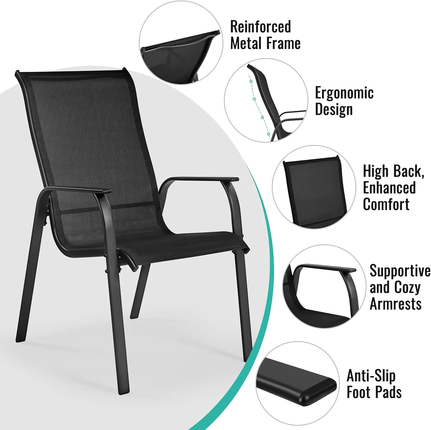 Yaheetech Set of 2 Patio Dining Chairs, Outdoor Stackable Patio Chairs with Backrest/Armrests, All Weather Chairs for Garden/Lawn/Porch/Backyard Pool, Black