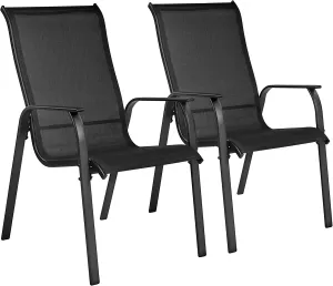 Yaheetech Set of 2 Patio Dining Chairs, Outdoor Stackable Patio Chairs with Backrest/Armrests, All Weather Chairs for Garden/Lawn/Porch/Backyard Pool, Black