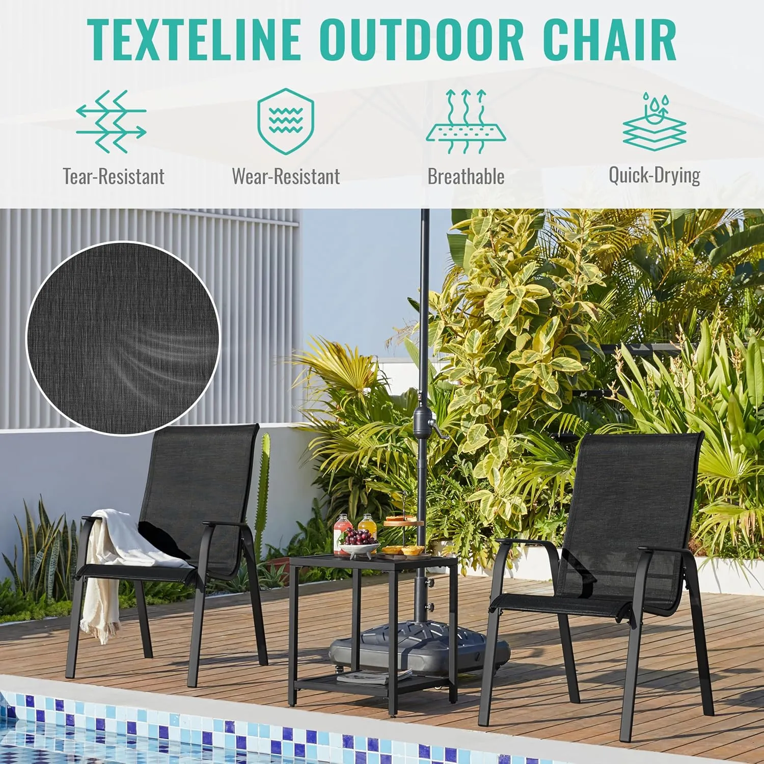 Yaheetech Set of 2 Patio Dining Chairs, Outdoor Stackable Patio Chairs with Backrest/Armrests, All Weather Chairs for Garden/Lawn/Porch/Backyard Pool, Black