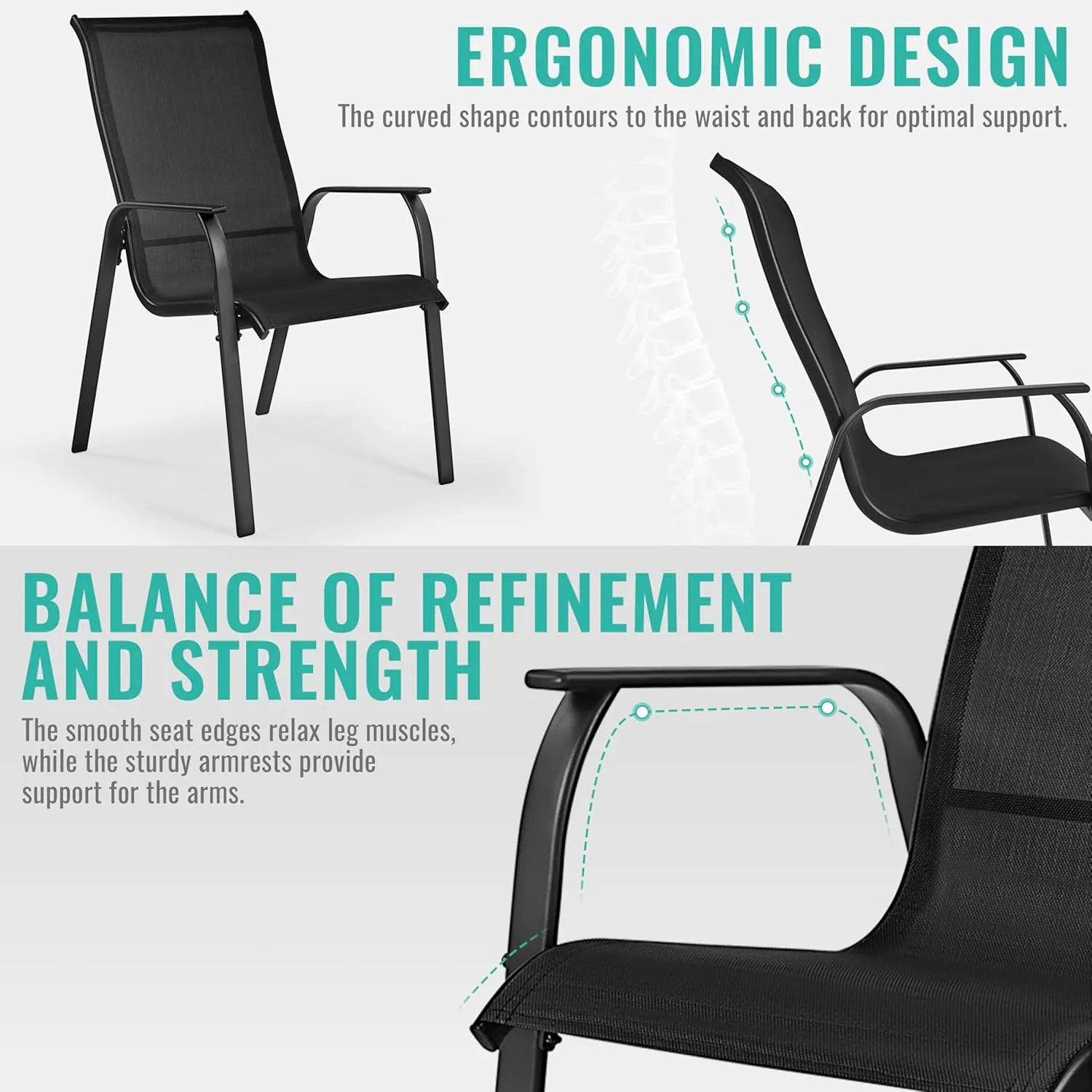Yaheetech Set of 2 Patio Dining Chairs, Outdoor Stackable Patio Chairs with Backrest/Armrests, All Weather Chairs for Garden/Lawn/Porch/Backyard Pool, Black