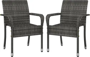 Yaheetech Set of 2 Stackable Outdoor Rattan Dining Chairs, All-Weather Firepits Armchair w/Armrests, Steel Frame for Garden, Patio, Deck, Yard, Poolside, Gray