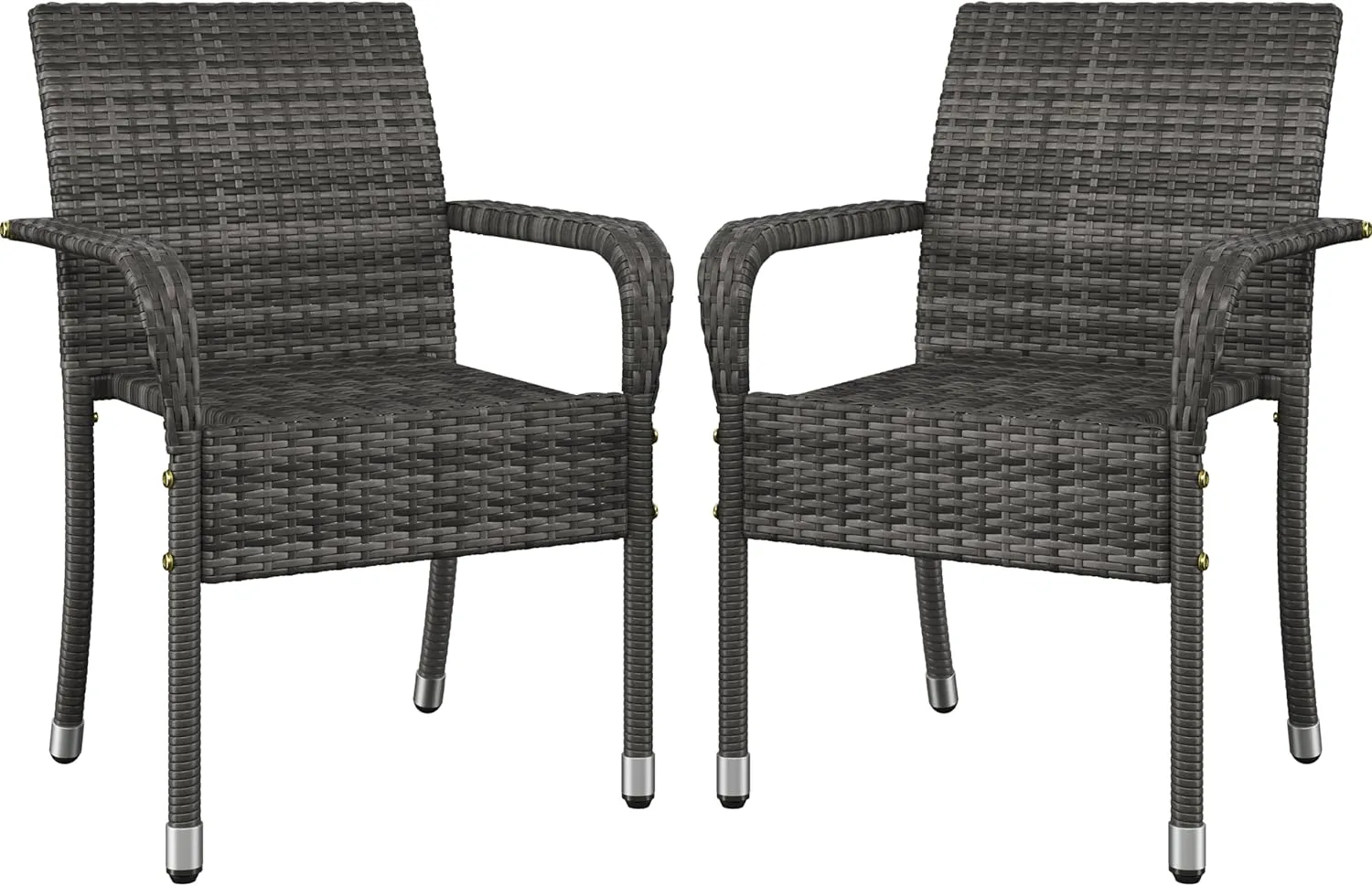 Yaheetech Set of 2 Stackable Outdoor Rattan Dining Chairs, All-Weather Firepits Armchair w/Armrests, Steel Frame for Garden, Patio, Deck, Yard, Poolside, Gray