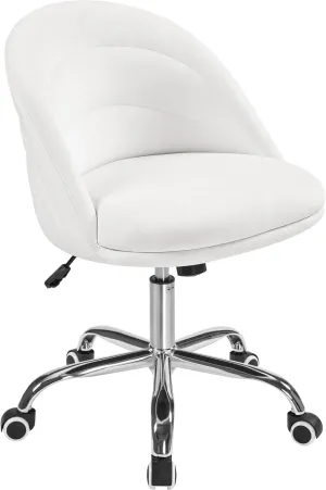 Yaheetech Velvet Cute Armless Desk Office Chair Adjustable Comfy Soft Swivel Vanity Chair with Wheels for Home Office, Living Room White