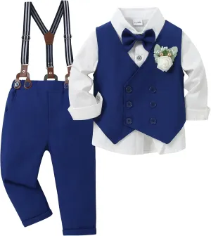 YALLET Toddler Baby Boy Clothes Suit Gentleman Wedding Outfits, Formal Dress Shirt Bowtie Vest Boutonniere Suspender Pants