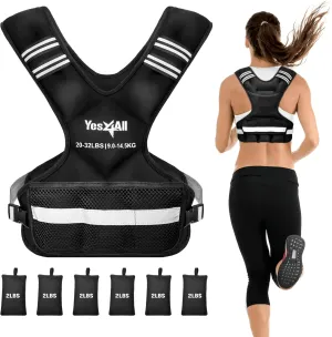 Yes4All Adjustable Weighted Vest 11-32lbs with Reflective Strip, Large Weight Vest for Strength Training for Men & Women