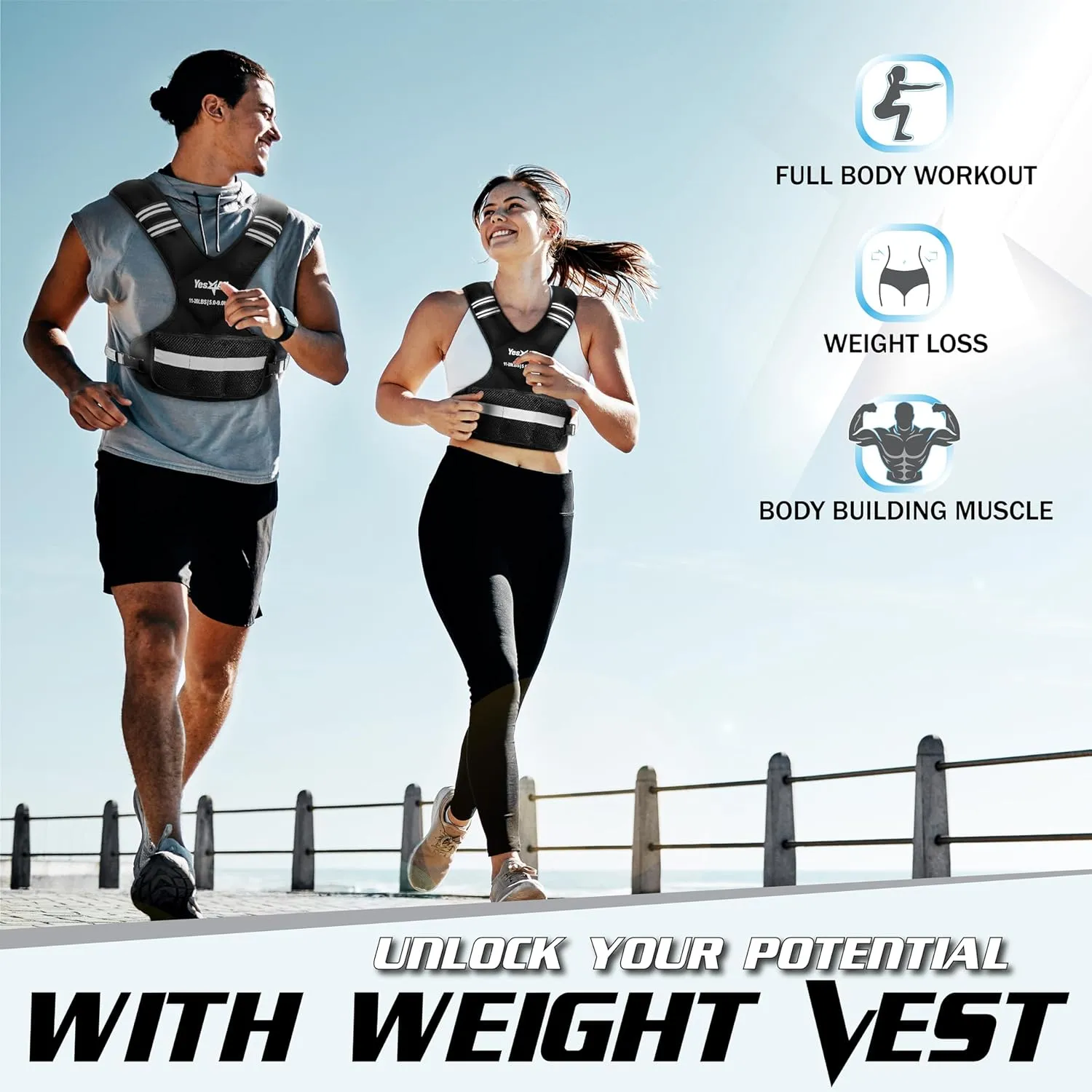 Yes4All Adjustable Weighted Vest 11-32lbs with Reflective Strip, Large Weight Vest for Strength Training for Men & Women