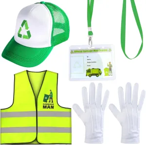 Yewong 4 Pieces Adult Waste Management Costume Recycling Trash Garbage Truck Vest Hat Set for Halloween Party Garbage Day Dress Up