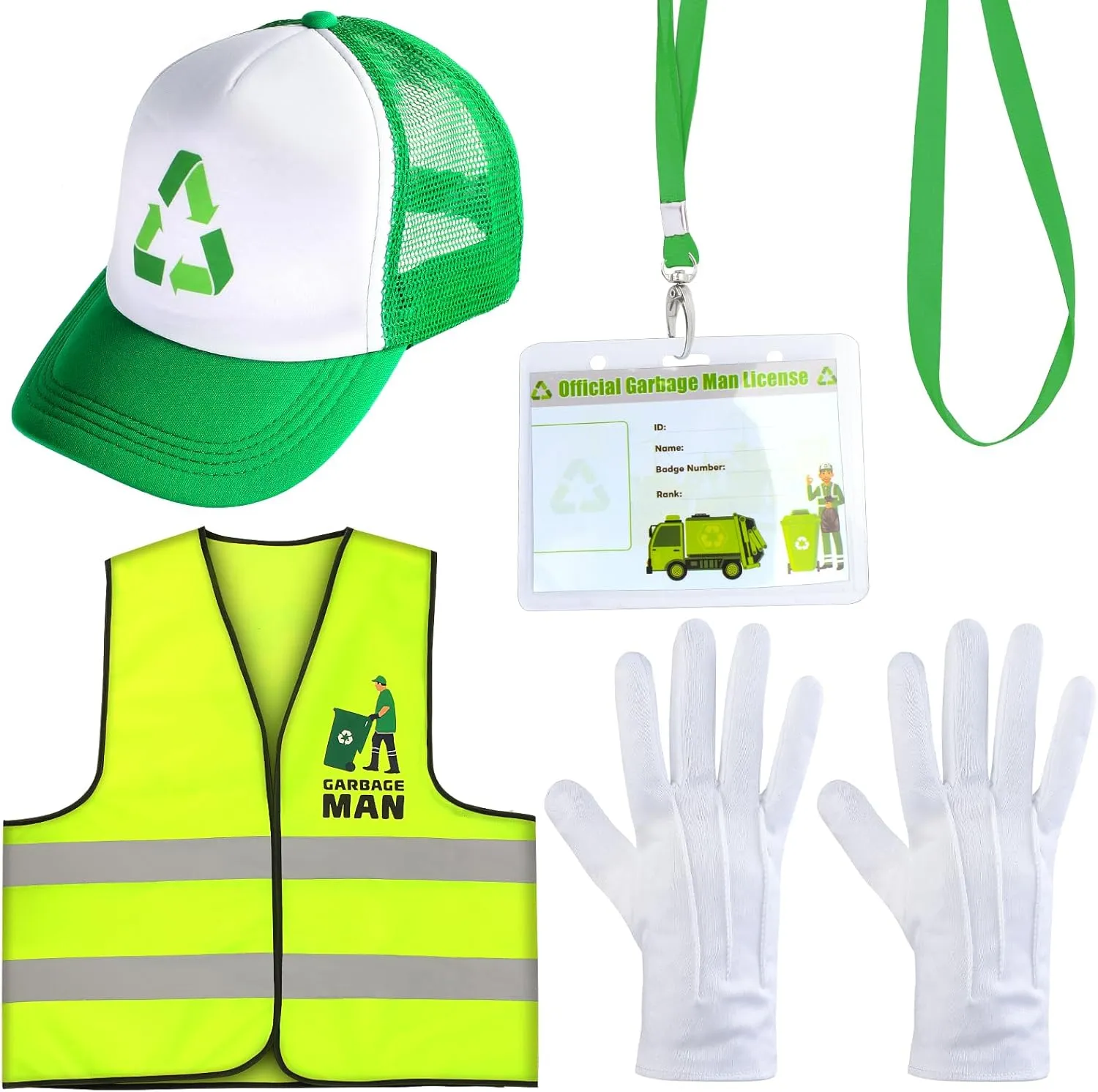 Yewong 4 Pieces Adult Waste Management Costume Recycling Trash Garbage Truck Vest Hat Set for Halloween Party Garbage Day Dress Up