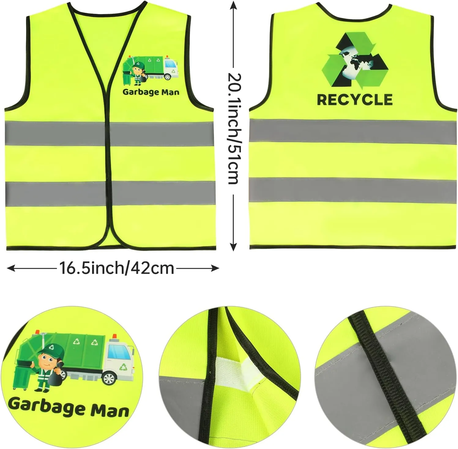 Yewong Kids Waste Management Garbage Truck Costume Accessories Recycle Trash Vest Tucker Hat Gloves ID Card for Career Day