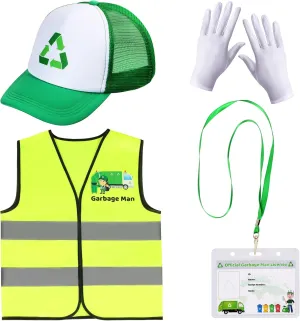 Yewong Kids Waste Management Garbage Truck Costume Accessories Recycle Trash Vest Tucker Hat Gloves ID Card for Career Day