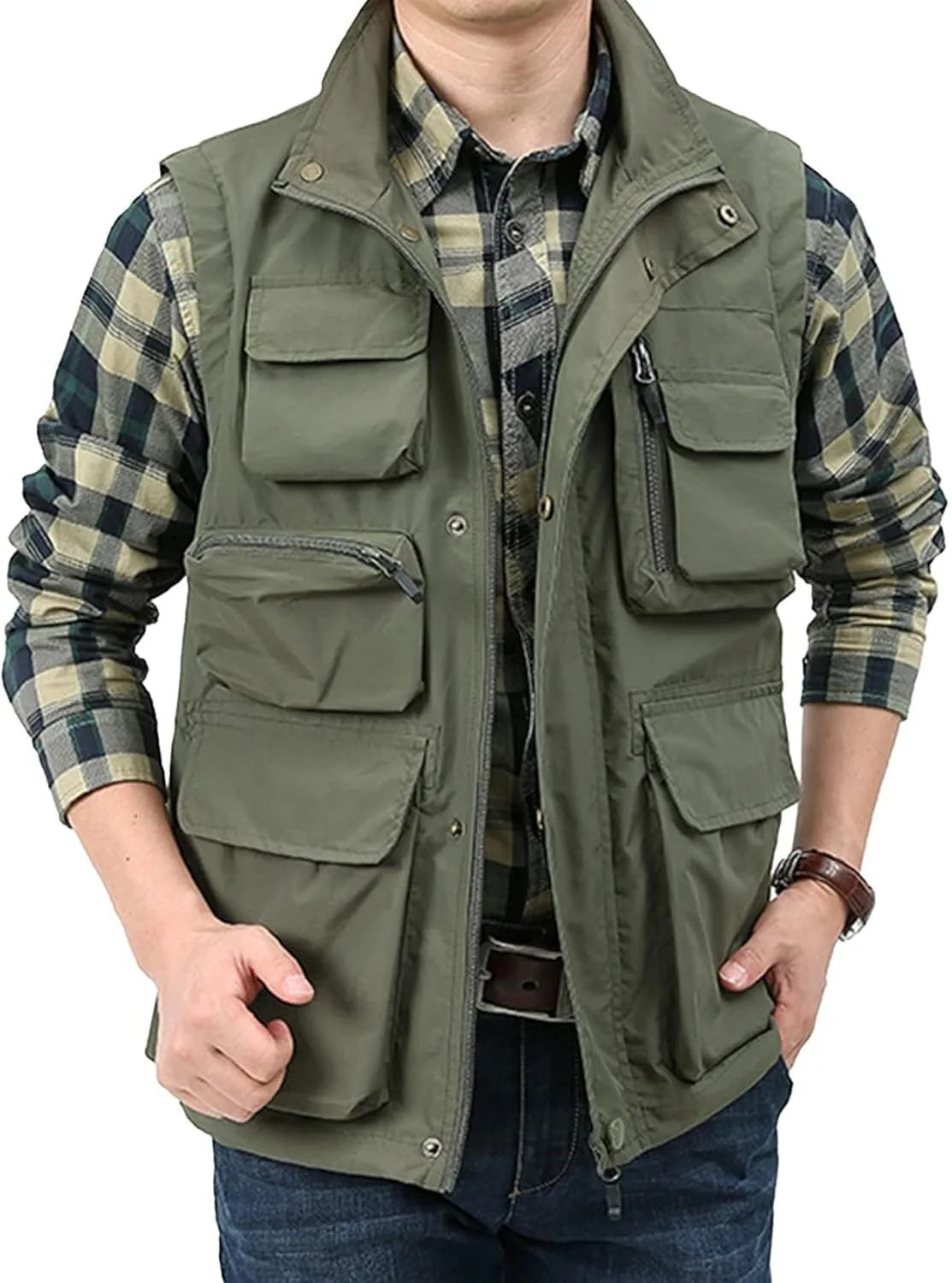 Yimoon Men’s Utility Fishing Vest Summer Lightweight Safari Travel Cargo Vest Outdoor Work Vests Multi Pockets