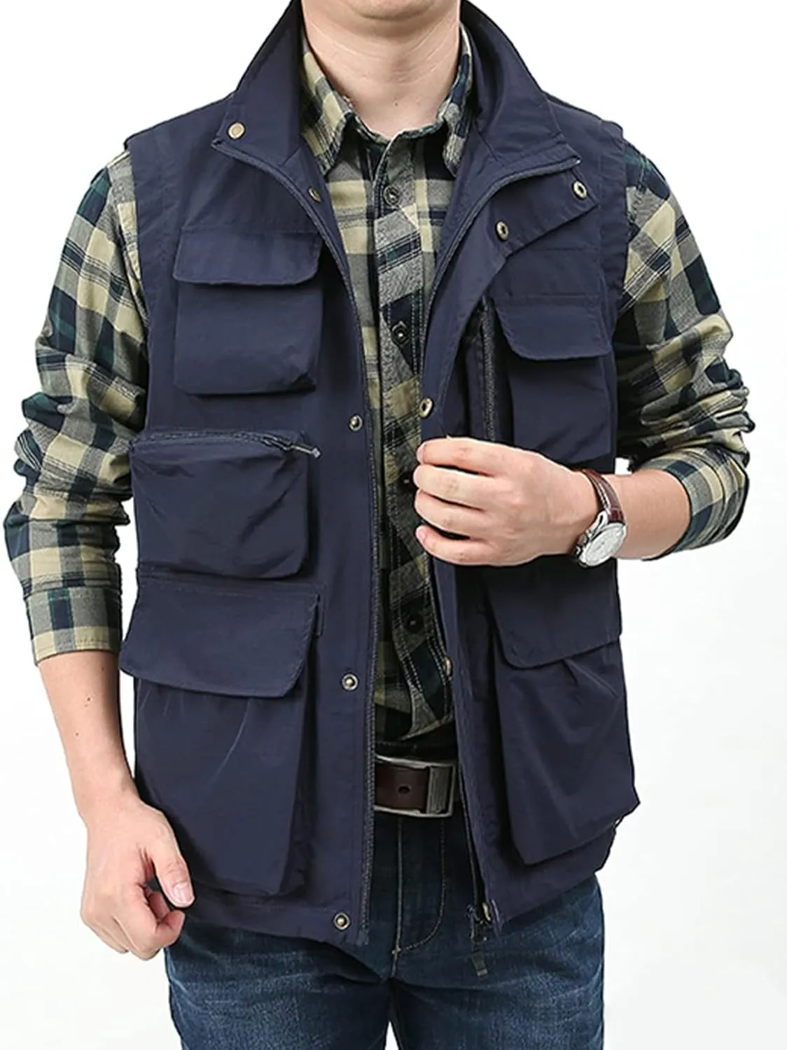 Yimoon Men’s Utility Fishing Vest Summer Lightweight Safari Travel Cargo Vest Outdoor Work Vests Multi Pockets