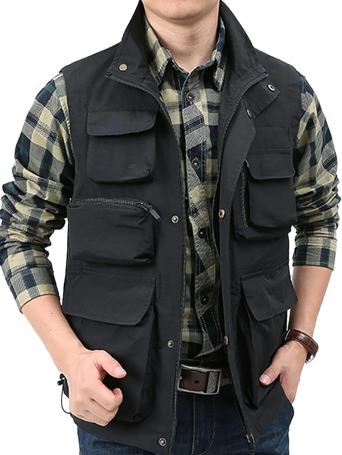 Yimoon Men’s Utility Fishing Vest Summer Lightweight Safari Travel Cargo Vest Outdoor Work Vests Multi Pockets