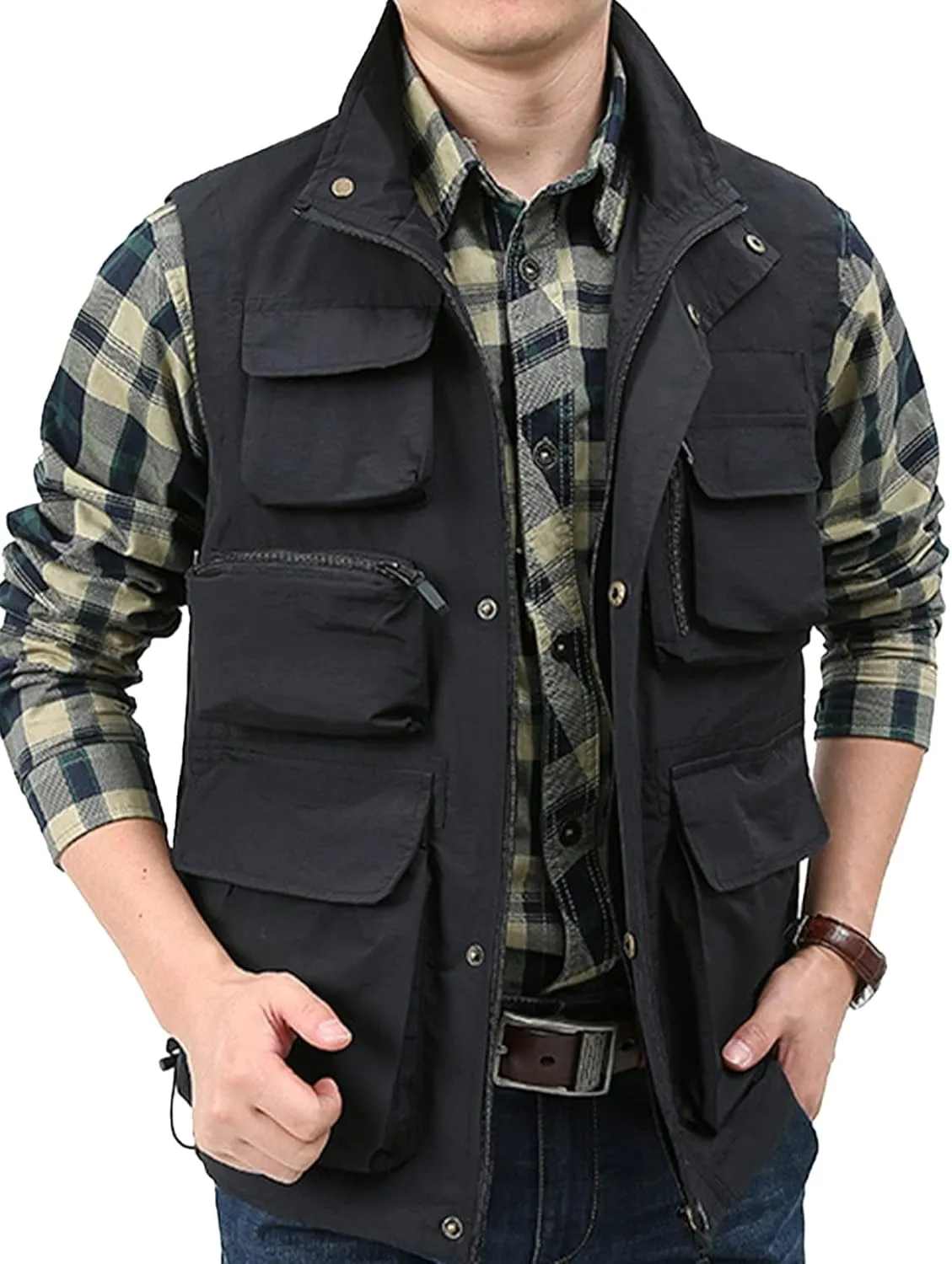Yimoon Men’s Utility Fishing Vest Summer Lightweight Safari Travel Cargo Vest Outdoor Work Vests Multi Pockets