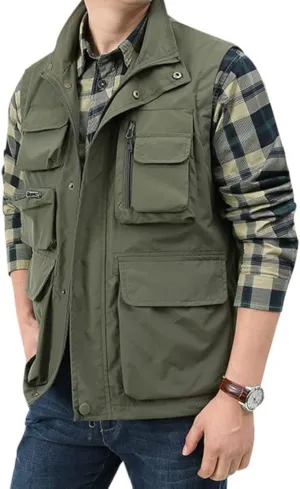 Yimoon Men’s Utility Fishing Vest Summer Lightweight Safari Travel Cargo Vest Outdoor Work Vests Multi Pockets