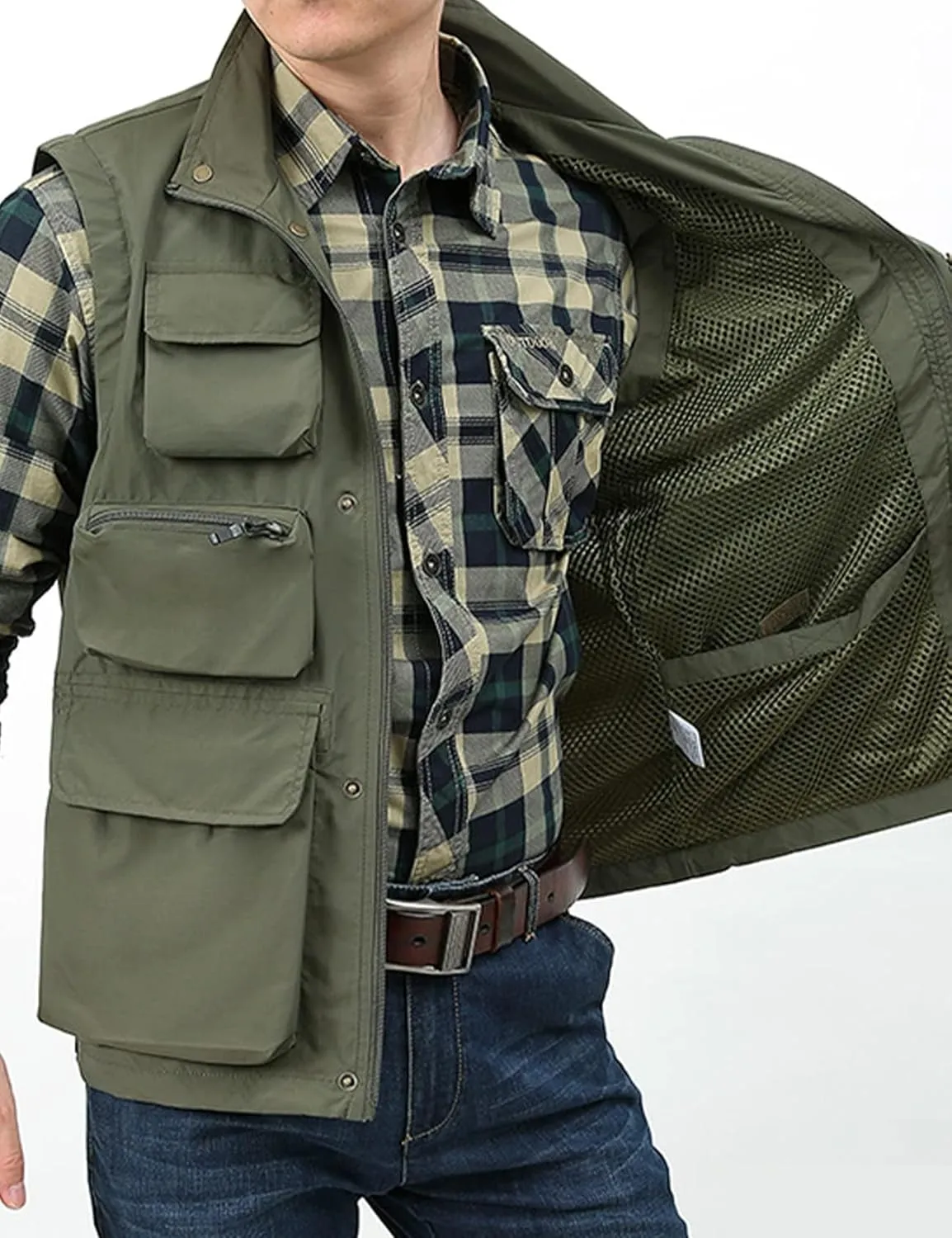 Yimoon Men’s Utility Fishing Vest Summer Lightweight Safari Travel Cargo Vest Outdoor Work Vests Multi Pockets