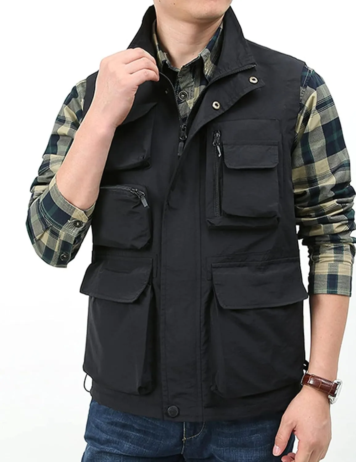 Yimoon Men’s Utility Fishing Vest Summer Lightweight Safari Travel Cargo Vest Outdoor Work Vests Multi Pockets