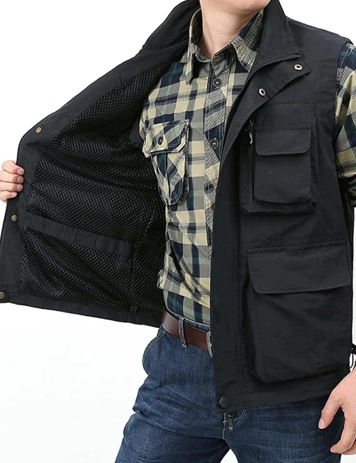Yimoon Men’s Utility Fishing Vest Summer Lightweight Safari Travel Cargo Vest Outdoor Work Vests Multi Pockets