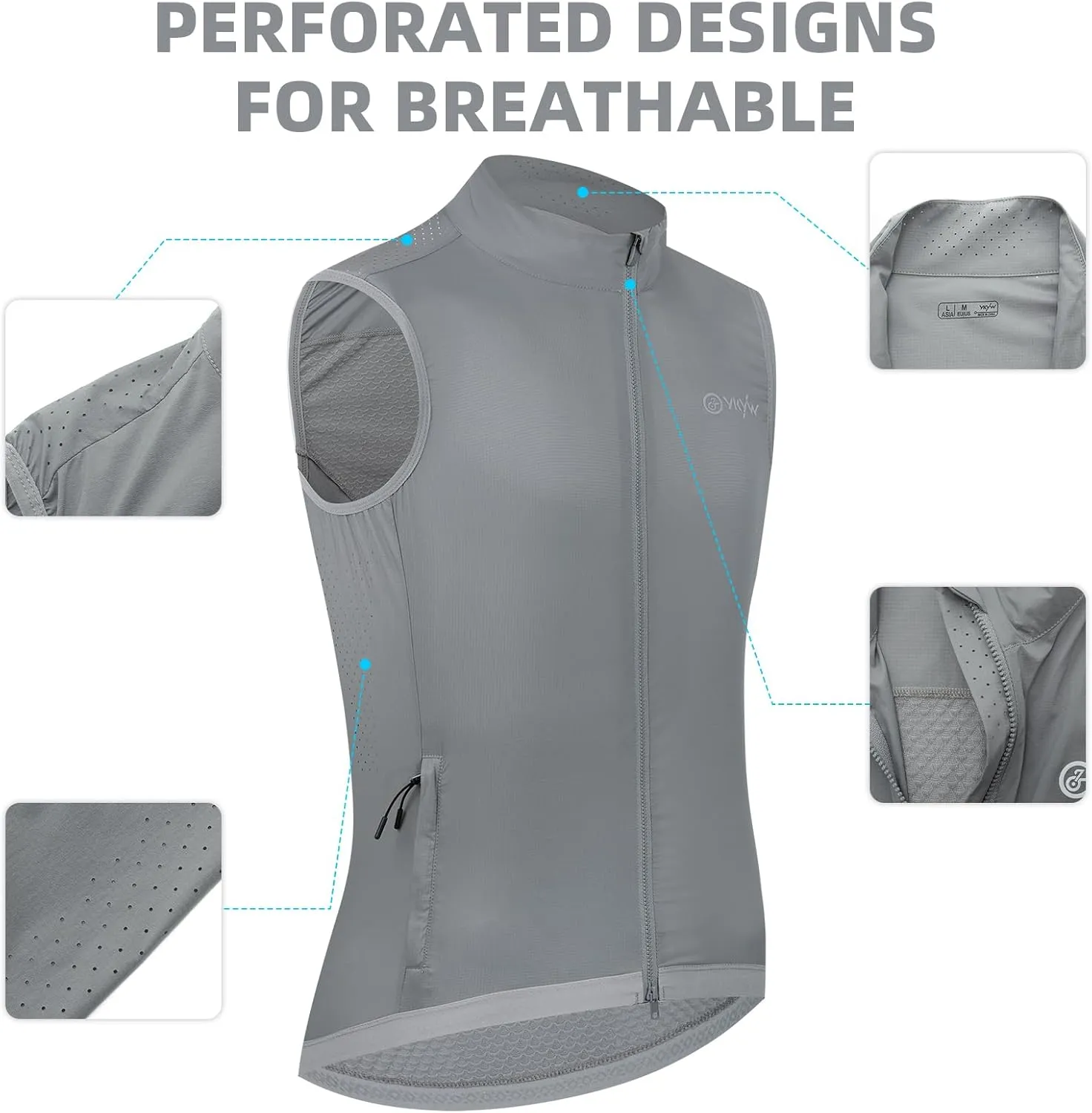 YKYWBIKE Cycling Vest for Men,Micro Softshell Windproof Bike Vest,Water Resistance Sleeveless Cycling Windbreaker