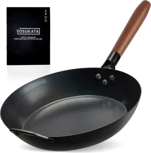 YOSUKATA Coating-Free Carbon Steel Pan - Durable 11.8 Inch Frying Pans for Cooking Healthy and Delicious Meals - Carbon Steel Skillet with Removable Heat-Resistant Wooden Handle