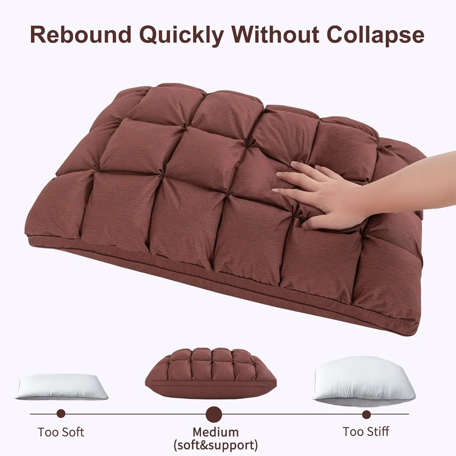 YOUR MOON Soft Pillows Standard for Sleeping, Support Bed Pillows, Fluffy Down Alternative Pillow, Luxury Hotel Gel Standard Pillows for Side Sleeping (Brown)